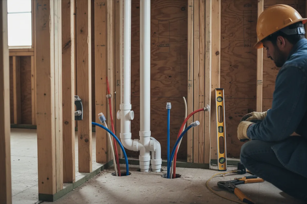 Drain and supply rough-in during Sump Pump Repair in Elkton